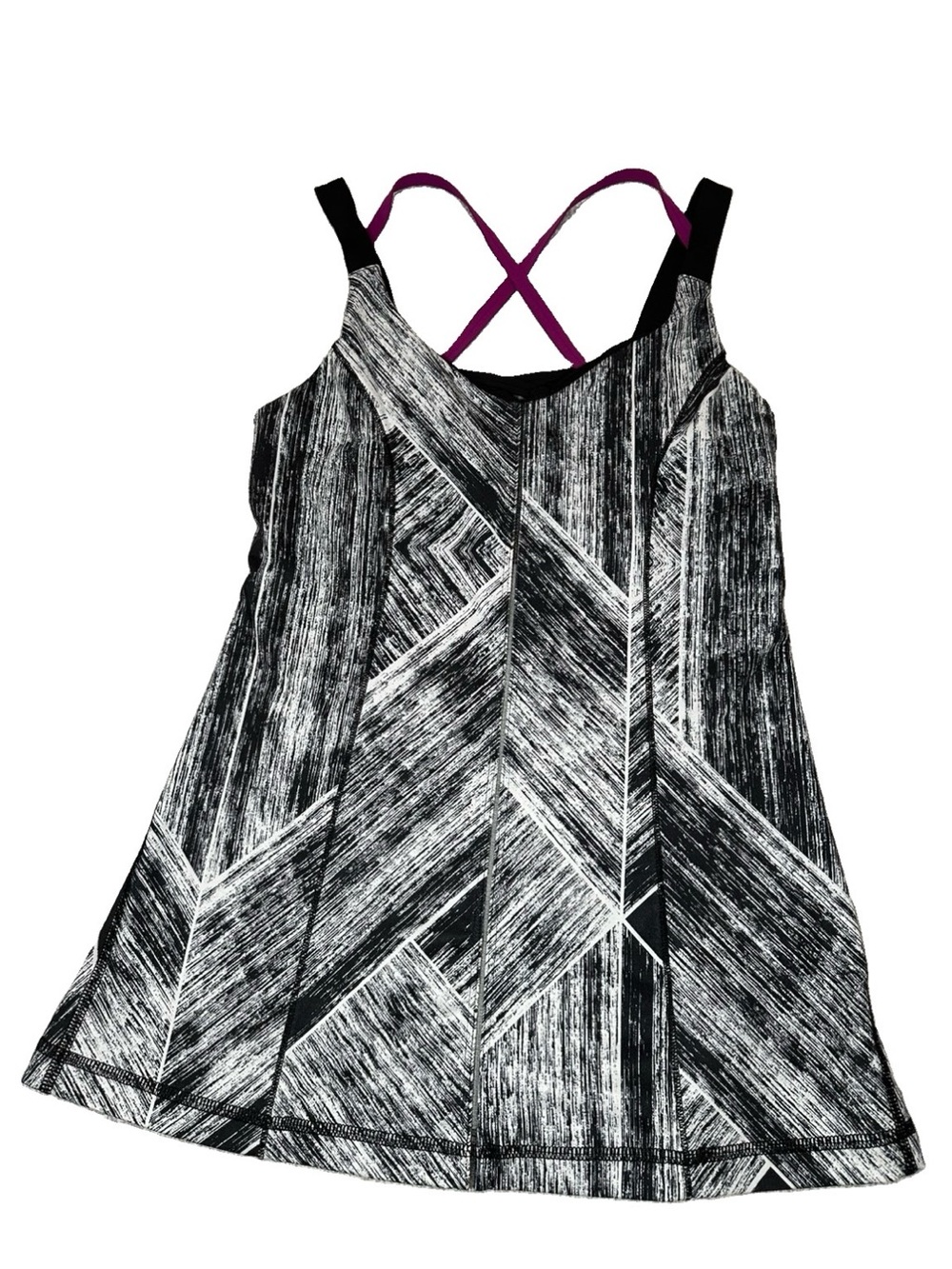 Lululemon Black & White Geometric Tank with Purple Straps